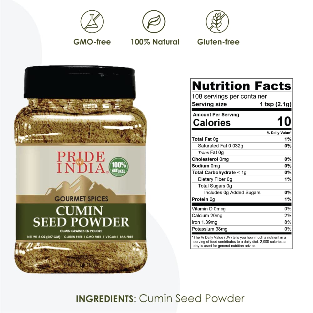 Pride Of India – Cumin Seed Ground – Traditional Indian Spice – Seasoning Spice For Curries/Lentils/Chicken/Meat – Easy To Store – 8Oz. Medium Dual Sifter Bottle