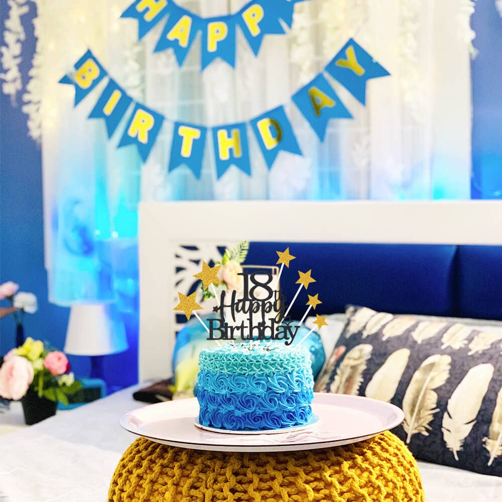 Pargleev Glittery 18Th Happy Birthday Cake Topper With Star,Personalised 18 Birthday Cake Toppers Party Decorations Party Suppli