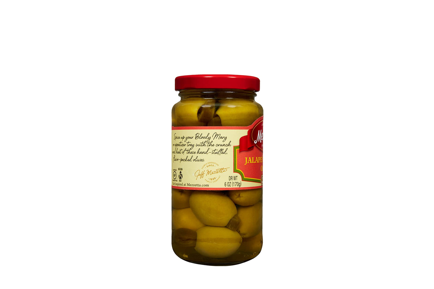 Mezzetta Jalapeno Stuffed Olives, Medium Heat, Gluten Free, Keto, 6 oz (Pack of 6)
