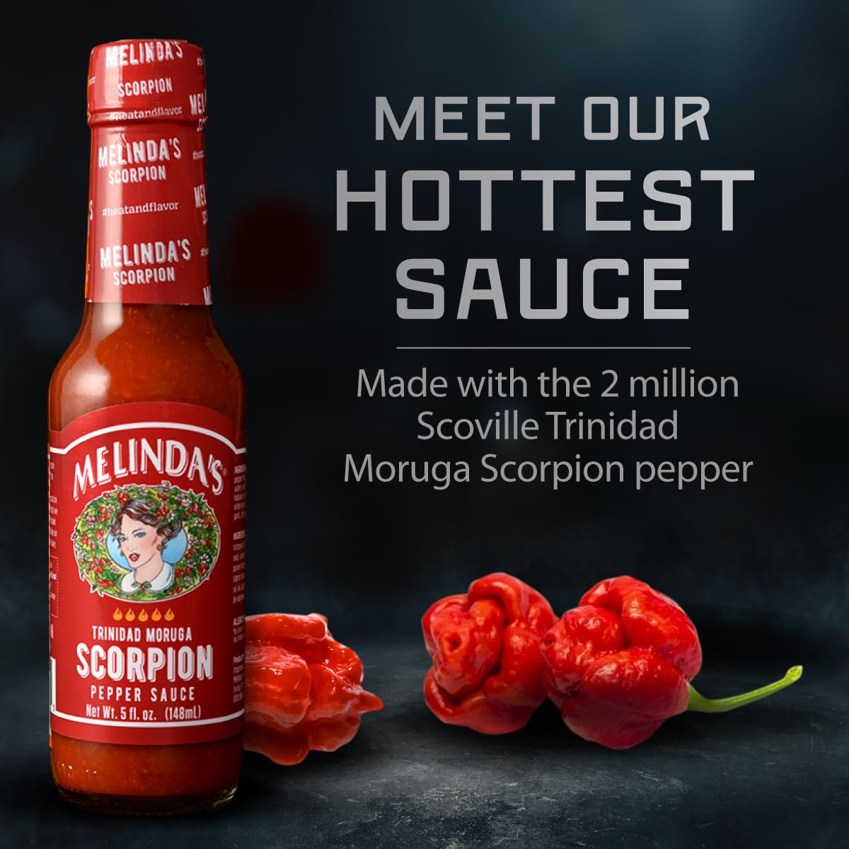 Melindas Scorpion Pepper Hot Sauce - Gourmet Hot Sauce with Trinidad Moruga Pepper, Keto, Vegan - 5oz, 4 Pack