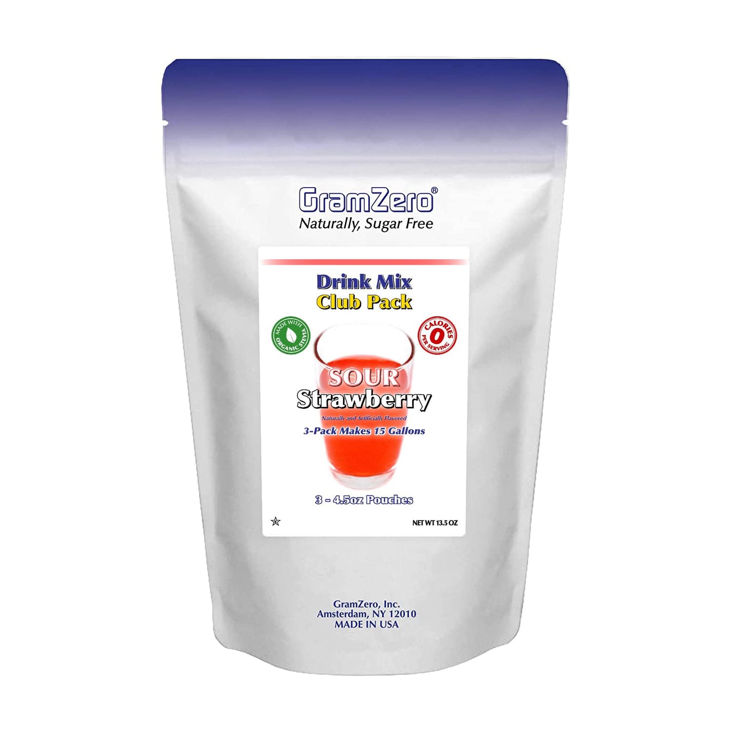 Gramzero Sour Strawberry Zero Calorie Sugar Free Drink Mix, Great For Nutrition Club Loaded Tea, Stevia Sweetened