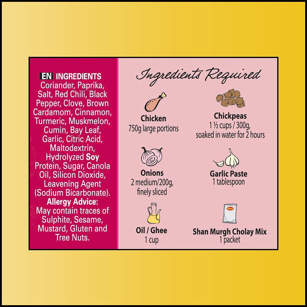 Shan Murgh Cholay Recipe & Seasoning Mix - Spice Powder for Chickpeas & Chicken Curry - Pack of 6 - Vegetarian Friendly