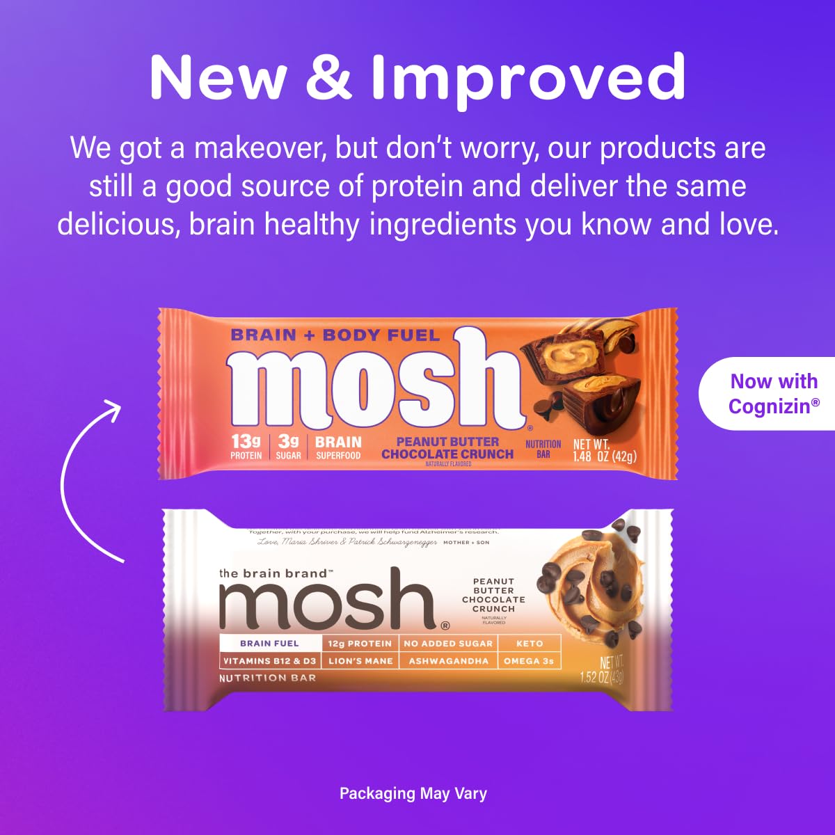 MOSH Peanut Butter Chocolate Keto Protein Bars, Gluten Free, High Protein, 1.48 oz (Pack of 12), Brown