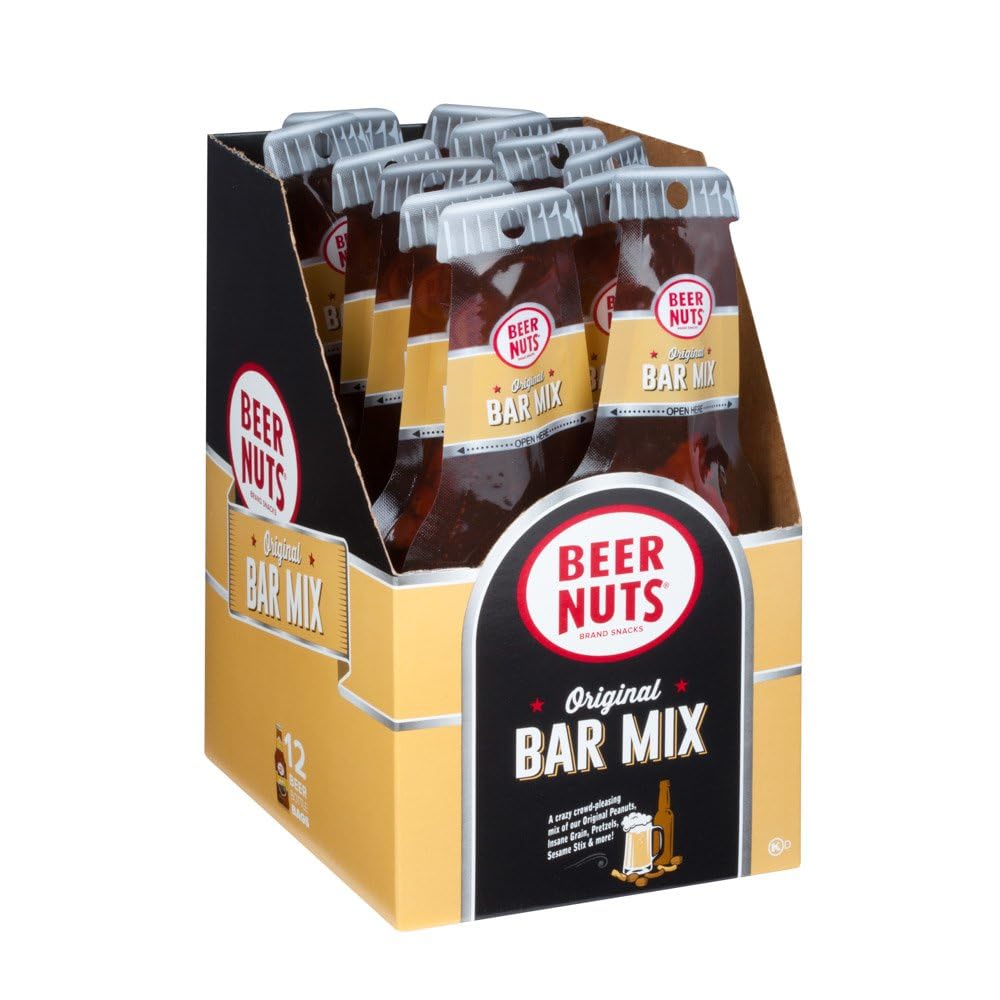 BEER NUTS Original Bar Mix - Pretzels, Cheese Stix, Sesame Stix - 12 Pack, 1.125oz Bags