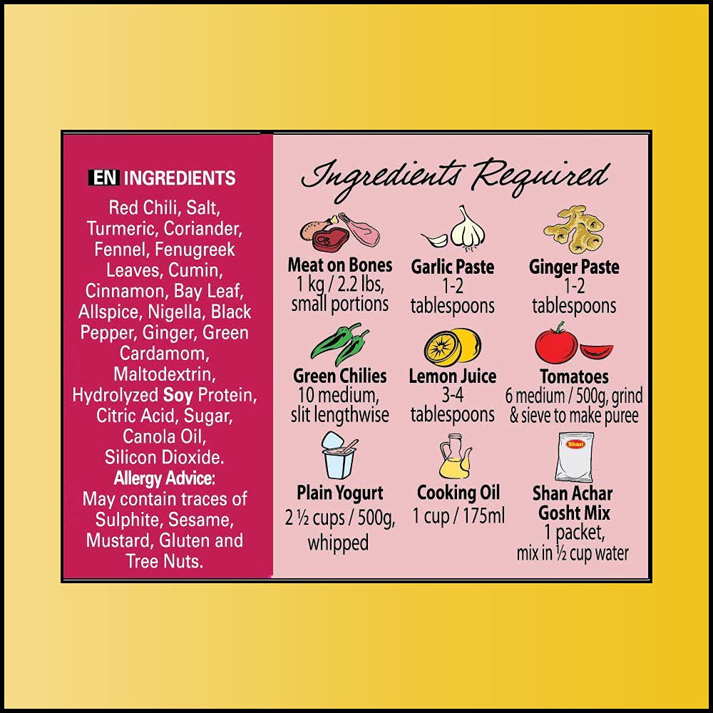 Shan Achar Gosht Seasoning Mix, 50g Spice Packets for Meat, Pack of 6