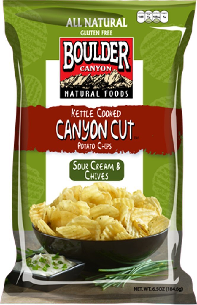 Boulder Canyon Kettle Cooked Potato Chips, Sour Cream & Chives, 6.5 Ounce (Pack Of 12)
