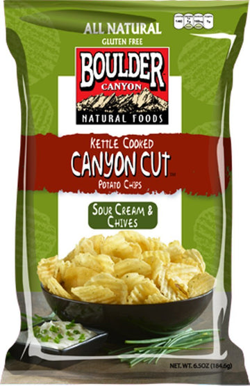 Boulder Canyon Kettle Cooked Potato Chips, Sour Cream & Chives, 6.5 Ounce (Pack Of 12)