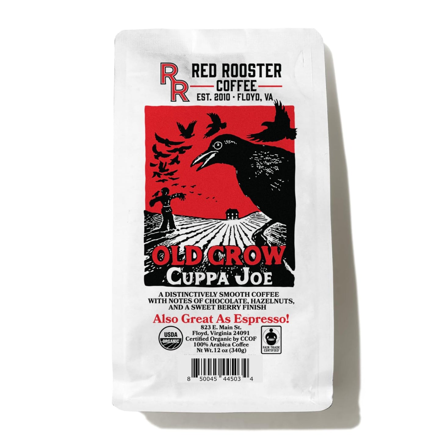 Red Rooster Coffee, Organic Old Crow Cuppa Joe - Medium Roast Whole Bean Coffee - Notes of Blackberry, Tart Cherry, Dark Chocola