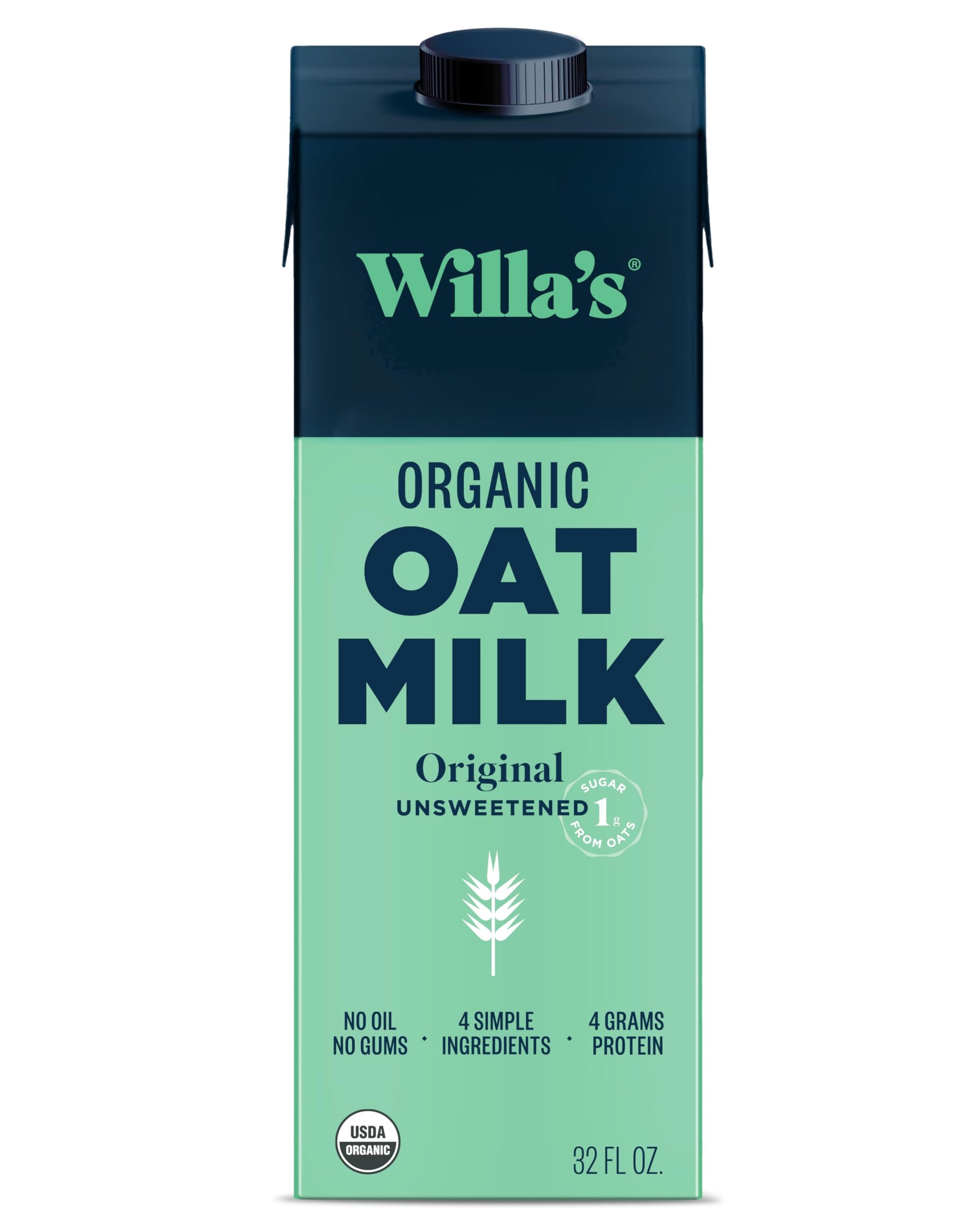 Willas Organic Oat Milk - Unsweetened Original Oatmilk, Non-GMO, Shelf Stable, Low Sugar, Non-Dairy Milk, Made from Whole Grain