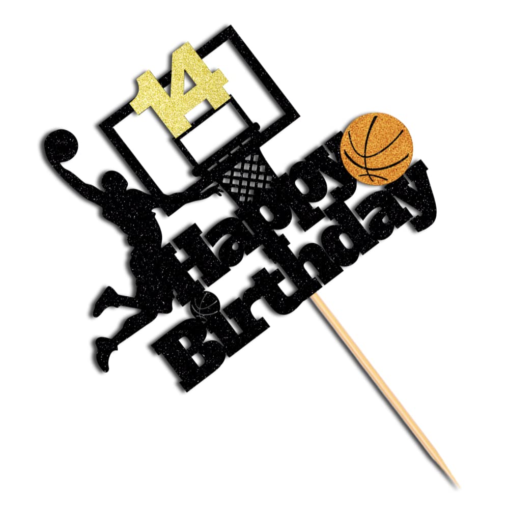 Basketball Happy 14Th Birthday Cake Topper-Basketball Themed Birthday Party Cake Decoration-14 Years Birthday Party Supplies (14