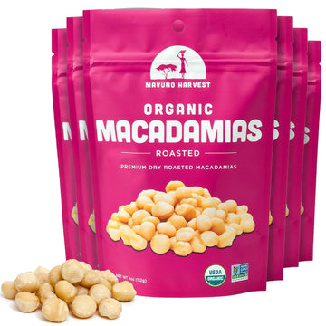 Mavuno Harvest Organic Roasted Macadamia Nuts, Vegan, Non-GMO, 4 Ounce (Pack of 6)