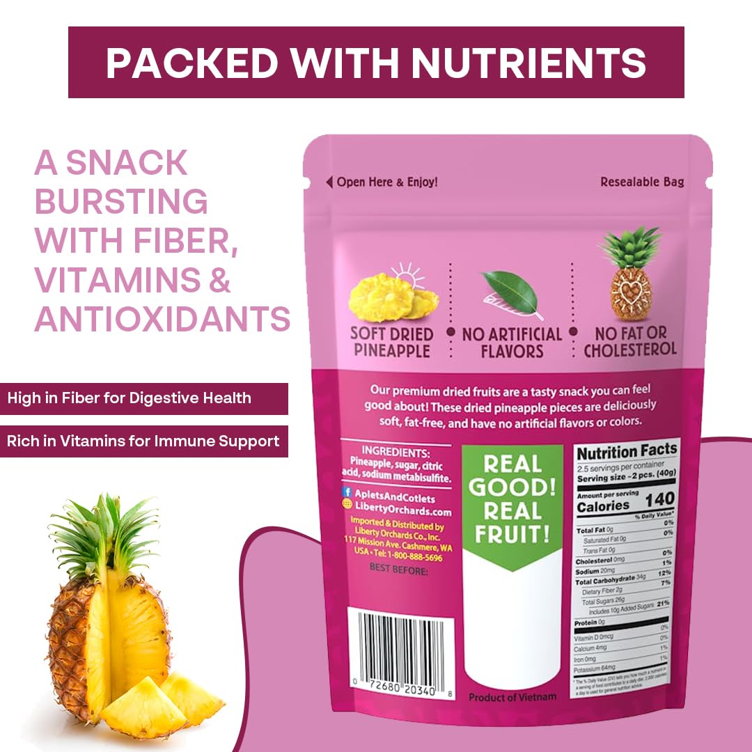 Liberty Orchard Organic Whole Dried Pineapple - Deliciously Sweet Dried Fruit Snack Packed with Fiber & Vitamins Vitamins - Heal