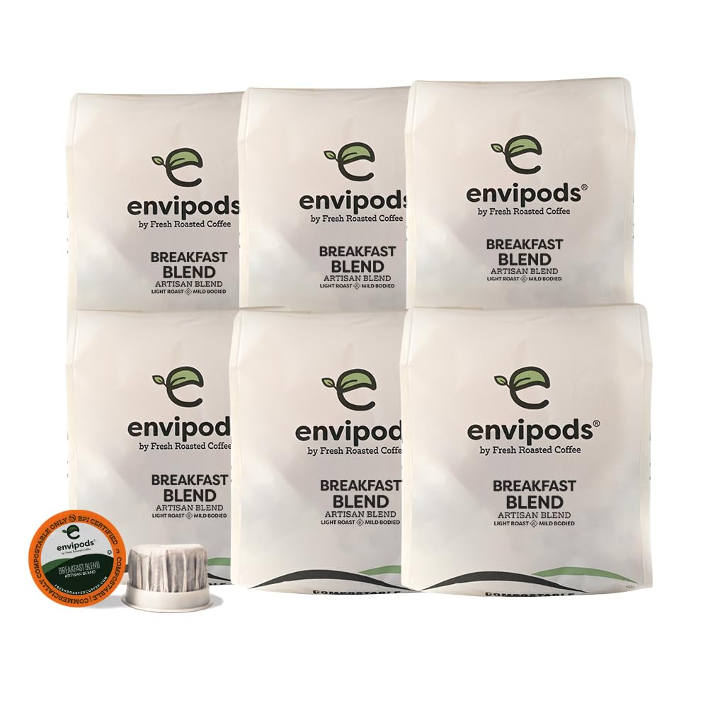 Fresh Roasted Coffee Breakfast Blend Compostable Envipods, Light Roast, 72 Count for Keurig K Cup Brewers