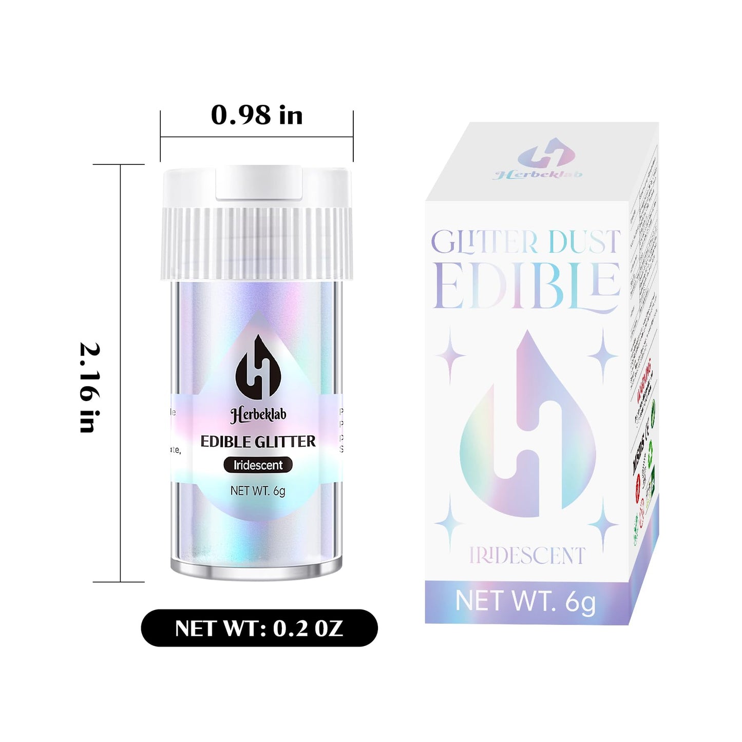 Iridescent Edible Glitter - 6G Rainbow Drink Glitter For Cocktails Luster Dust Edible Neon Food Grade Metallic Shimmer Powder Ca