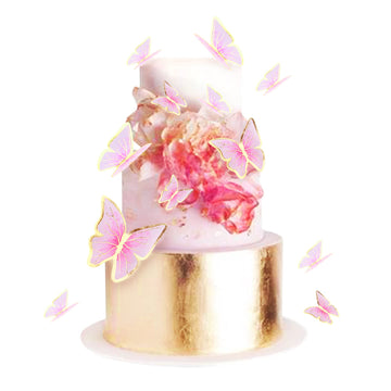 Cyodoos 30pcs Red Gold Edge Mixed Size Lively 3D Waterproof Butterfly Cupcake Topper for Girls Women's Happy Birthday Wedding Pa