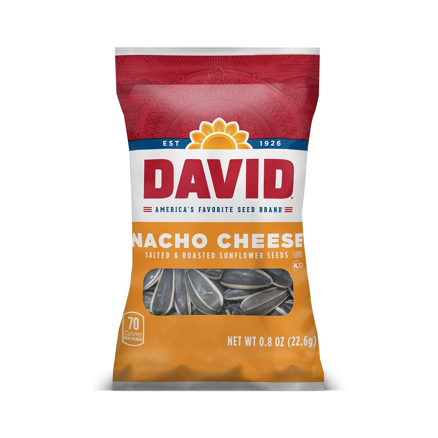 DAVID Roasted and Salted Sunfower Seeds, Nacho Cheese Flavor, 0.8oz. 36-Count Case (Pack of 9)