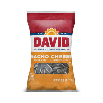 DAVID Roasted and Salted Sunfower Seeds, Nacho Cheese Flavor, 0.8oz. 36-Count Case (Pack of 9)