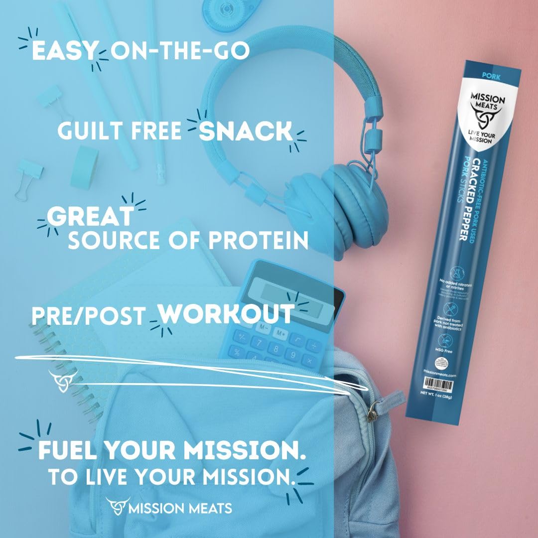 Mission Meats  ed Pepper Pork Meat Sticks, Sugar Free, AIP Friendly, 1oz (12ct)