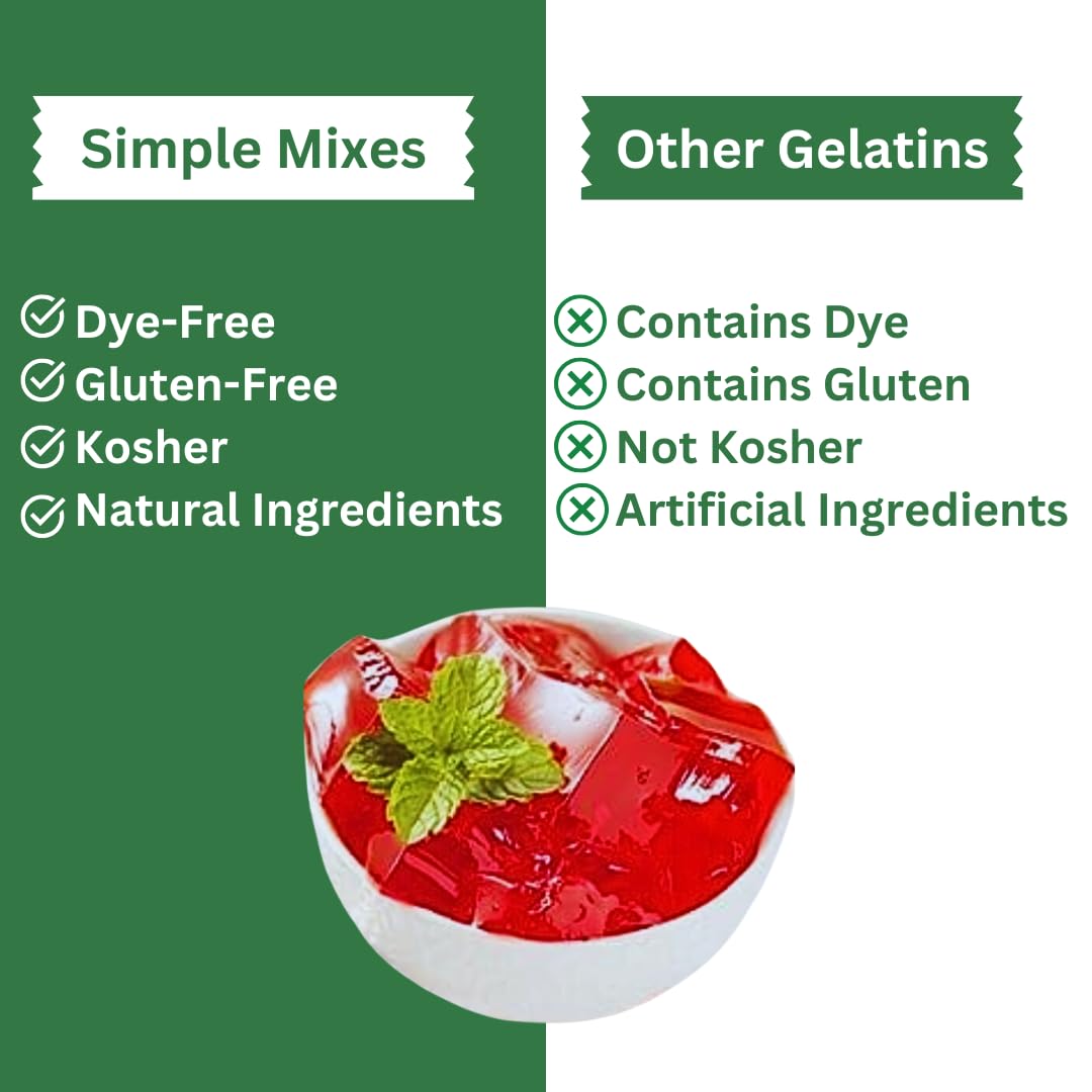 Simple Mixes Natural Gelatin Dessert, Raspberry, Healthy Snack, Dye-Free, No Gluten or Fat, Kosher, 6 Pack