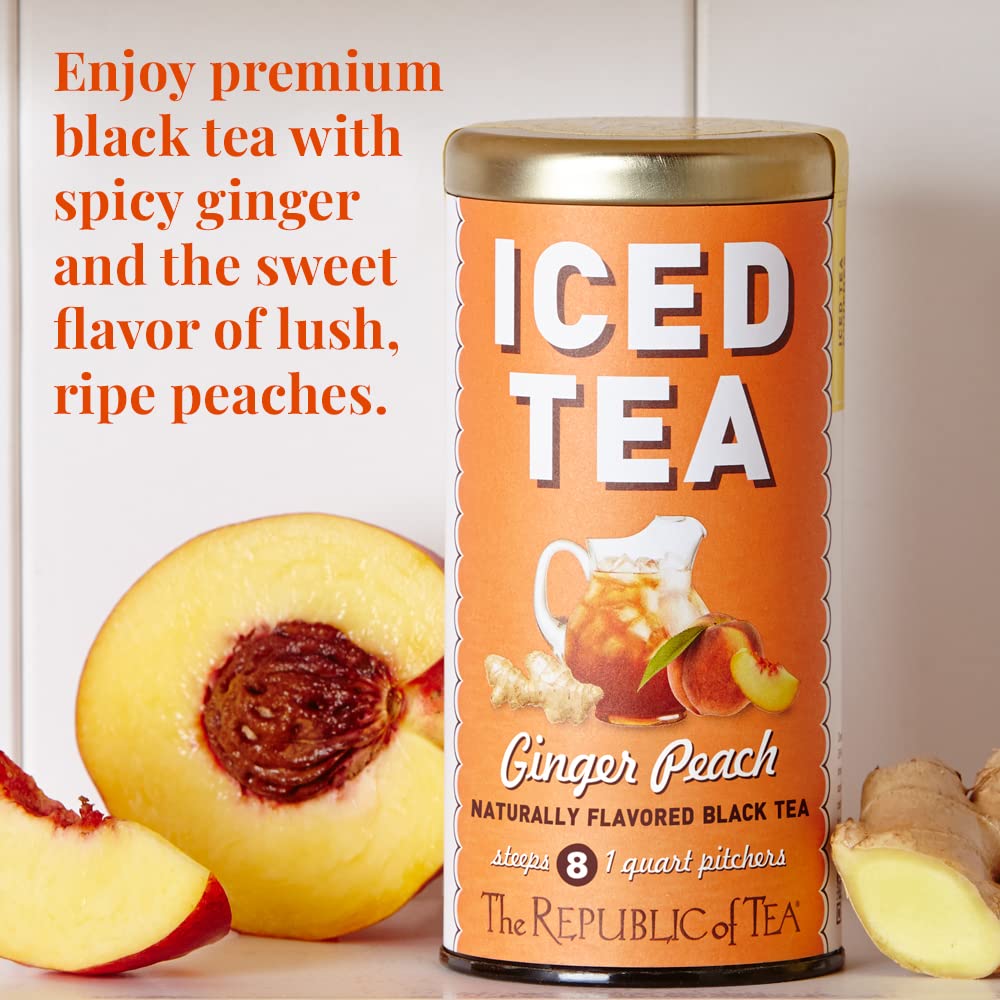 The Republic of Tea Ginger Peach Black Iced Tea, 8 Count, 8 Large Pouches for 8 Quarts