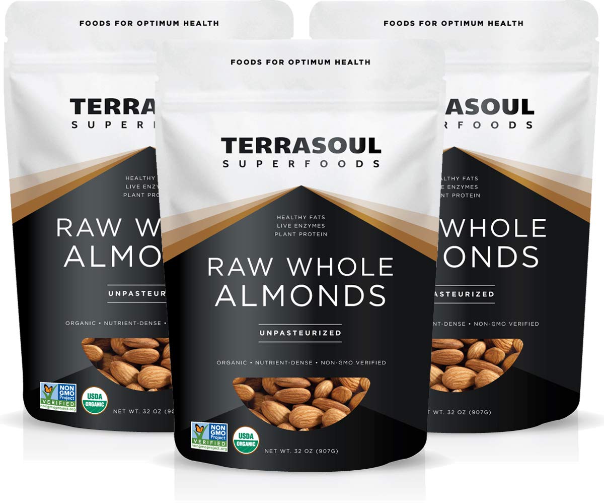 Terrasoul Superfoods Organic Raw Almonds, Unpasteurized, 6 lbs (3 x 2 lb Bags), Healthy Snack, Vegan, Gluten-Free