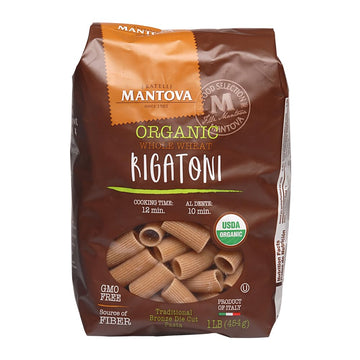 Mantova Whole Wheat Organic Rigatoni Pasta - (Pack of 6), 1lb Bags | 100% Whole Wheat Durum Semolina | Bronze-Cut, Non-GMO, High