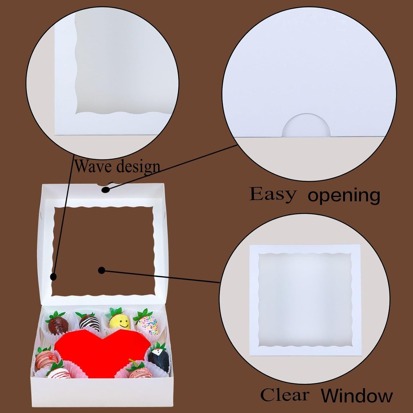RomanticBaking Pie Boxes, 50pcs, 9x9x2.5 Inches, White, Paper, Model Wh9in50, Ideal for Chocolates, Cookies, and Cakes