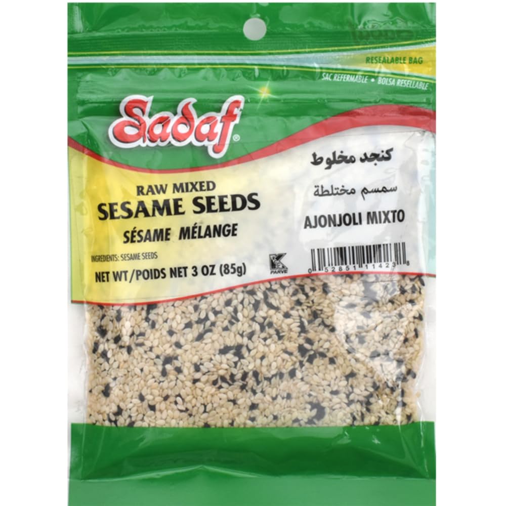 Sadaf Mixed Sesame Seeds - Black & White - 3 Oz Resealable Bag - Kosher - Ideal for Cooking and Food Seasoning
