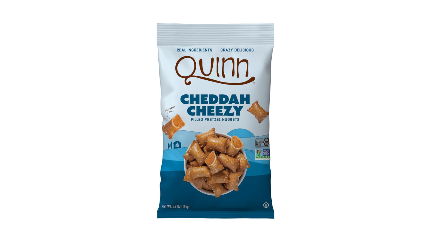 Quinn Cheezy Style Filled Pretzel Nuggets, Cheddar Flavor, Gluten Free, Vegan, 5.8 oz (Pack of 8), Natural