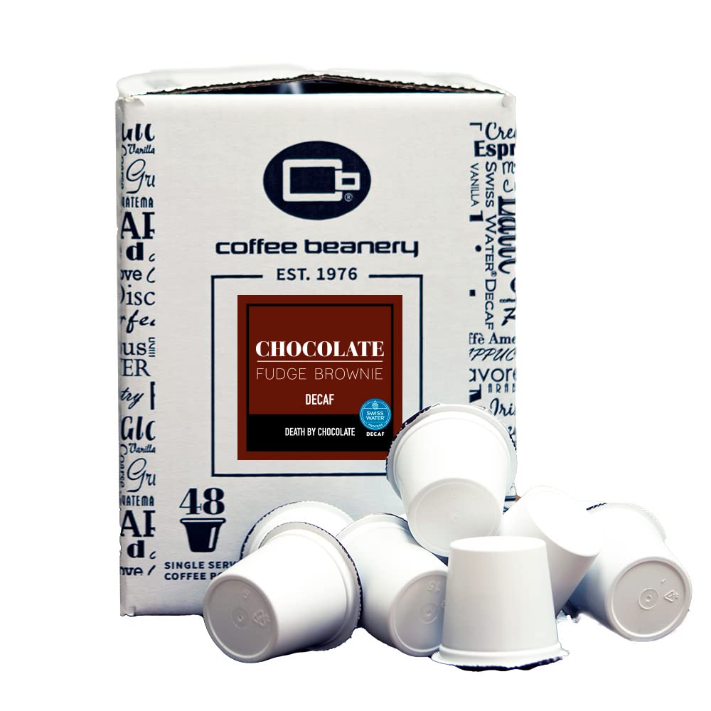 Coffee Beanery Chocolate Fudge Brownie Decaf Coffee Pods, Medium Roast, 48 Count Pack
