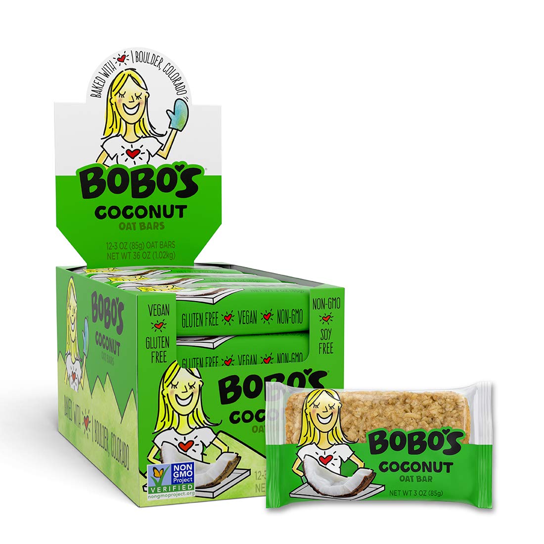 Bobos Coconut Oat Bars, Gluten Free, Non-GMO, Whole Grain Oats, Pack of 12, 1 Count