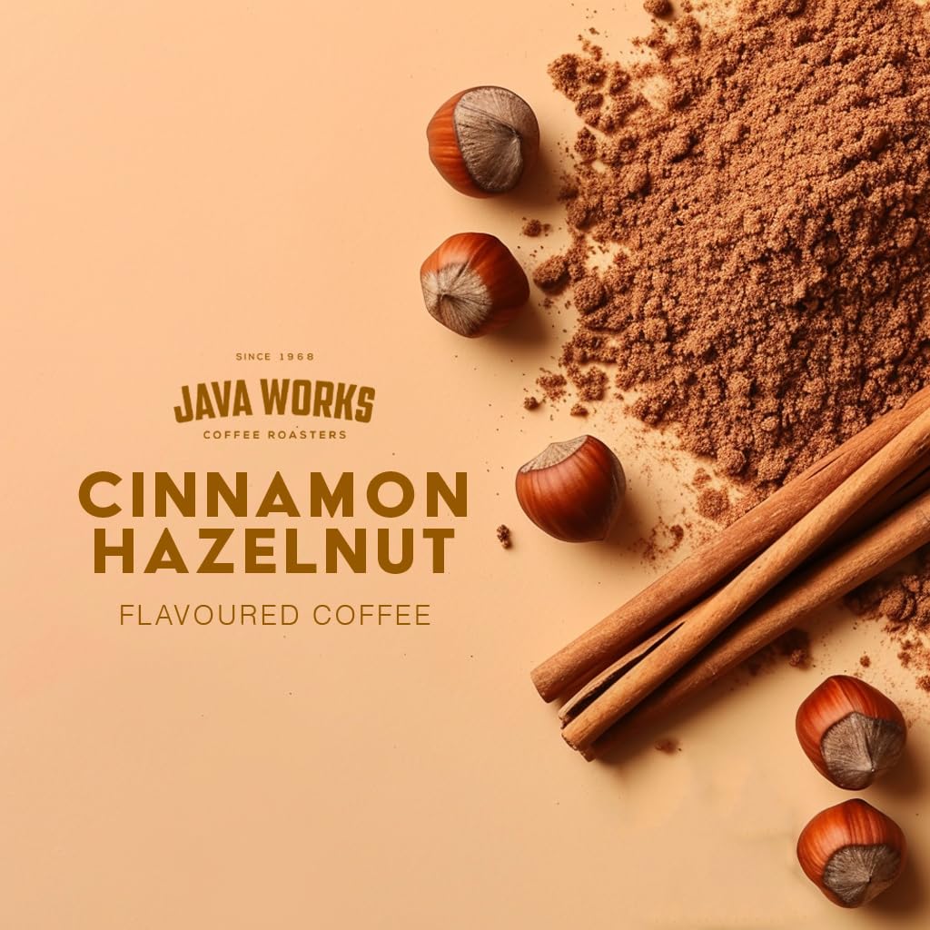 Java Works Coffee - Cinnamon Hazelnut Flavored Coffee | 12 Ounces | Medium Roast | Whole Bean | No Sugar Added