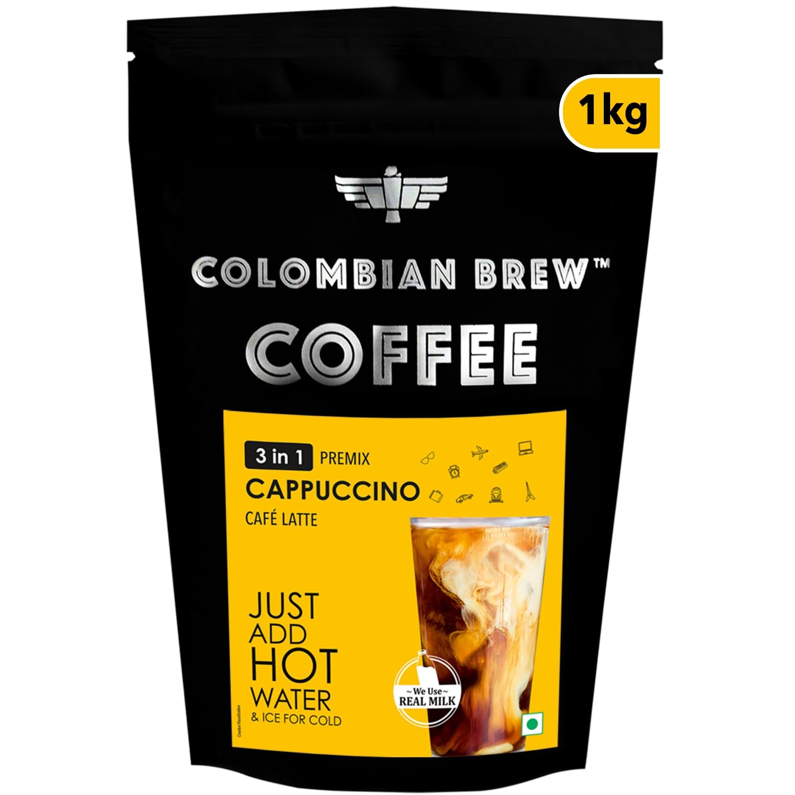 Colombian Brew 3 in 1 Cappuccino Caf Latte, Instant Coffee Powder Premix 1kg for vending machine
