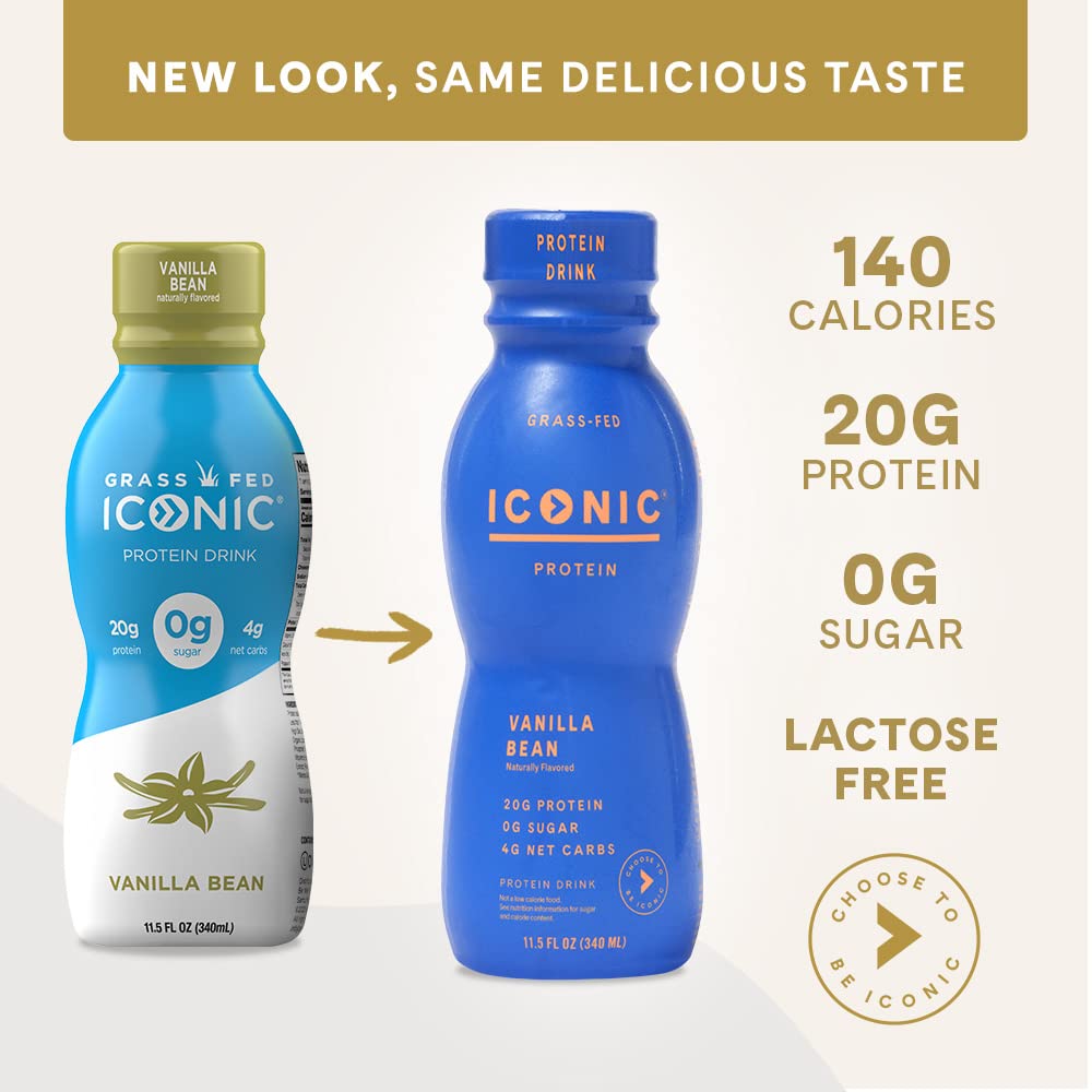 ICONIC Protein Drinks - Vanilla Bean, Sugar Free, Low Carb, 20g Protein, 11.5 Fl Oz (Pack of 12), Gluten Free, Non-GMO, Kosher