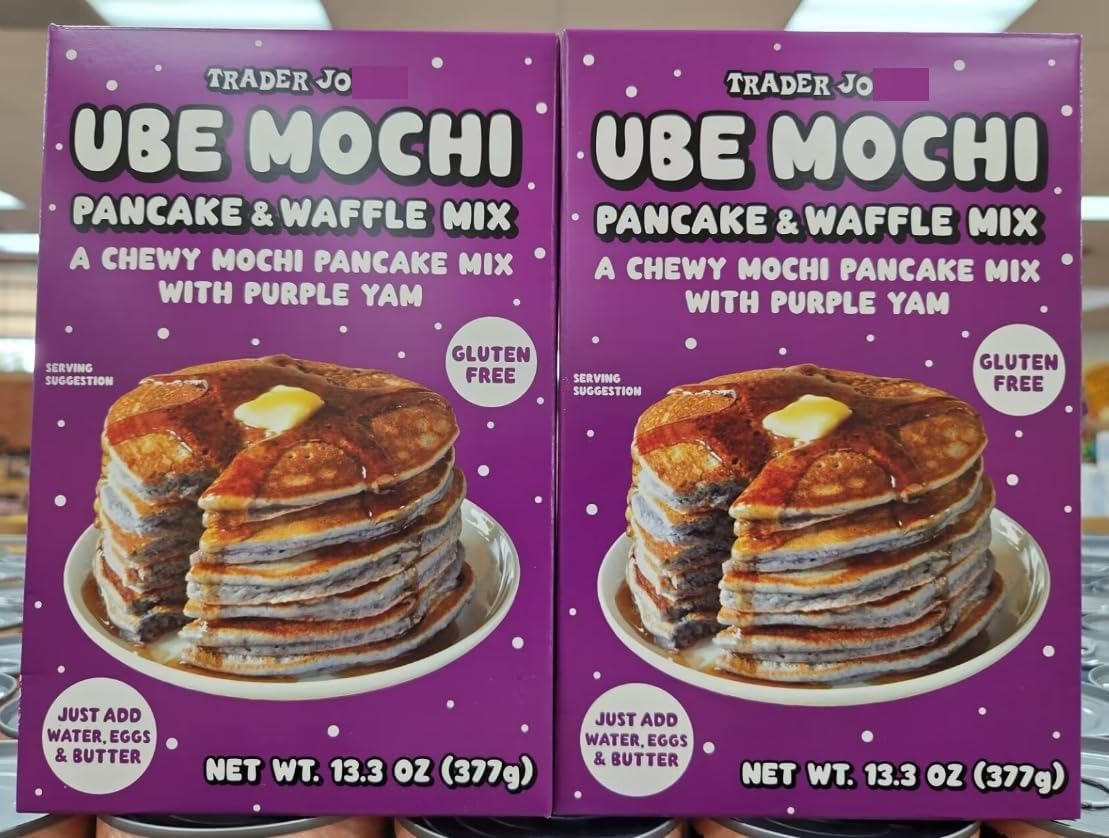 Trader Joe UBE Mochi Pancake & Waffle Mix Gluten Free 13.3oz 377g (Two Boxes)