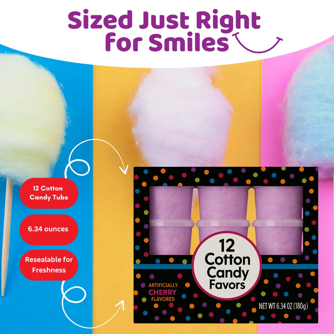 Alberts Cotton Candy 12 Pack - Resealable Tubs - Purple Fluffy Sweet Treat - Perfect for Parties & Events