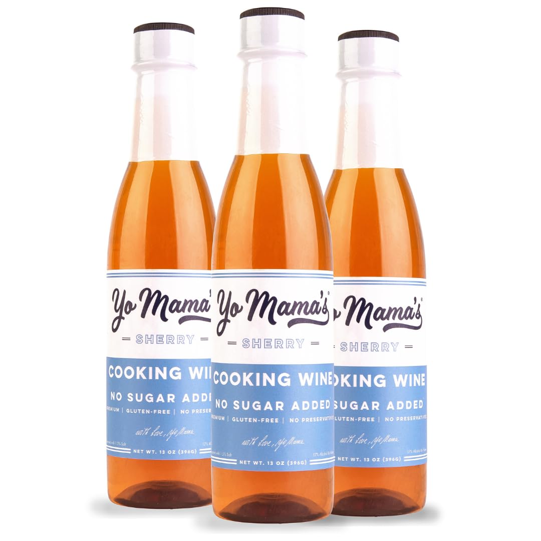 Yo Mamas Foods Sherry Cooking Wine, No Sugar Added, Gluten Free, 13 Ounce (Pack of 3)