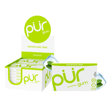 Pur Gum | Aspartame Free Chewing Gum | 100% Xylitol | Natural Coolmint Flavored Gum, 9 Pieces (Pack Of 12)