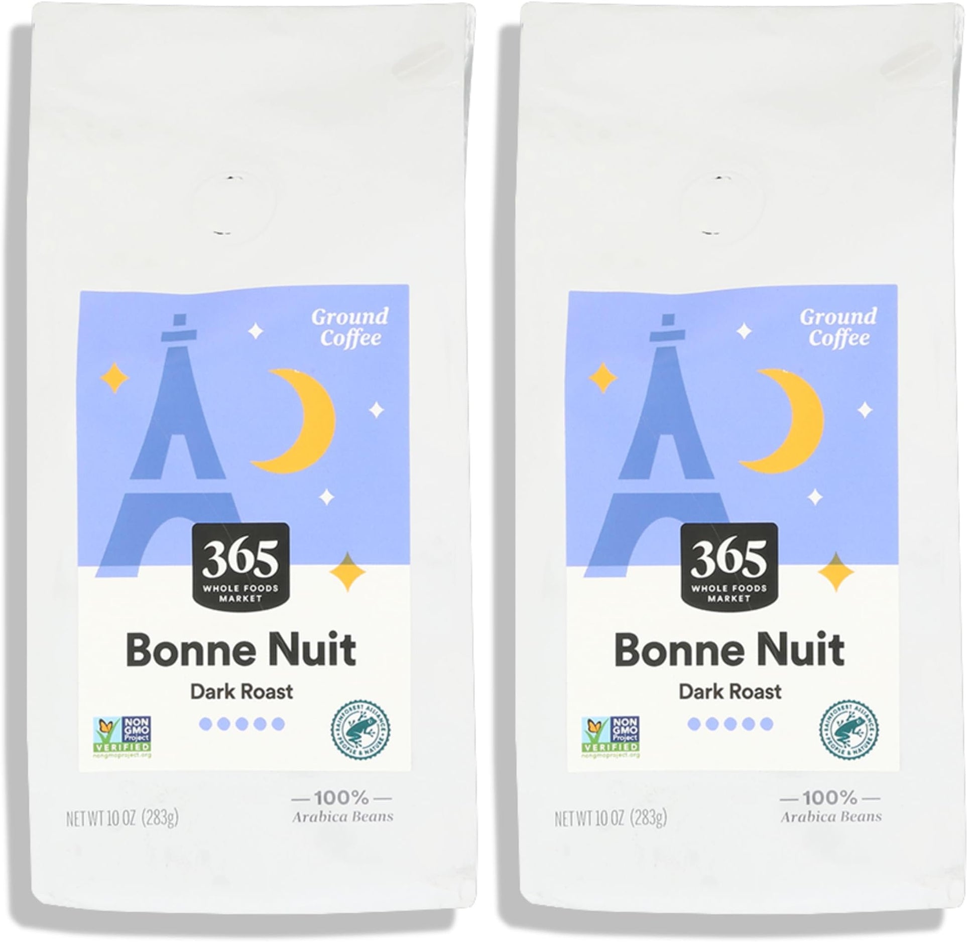 365 by Whole Foods Market, Coffee French Roast Bonne Nuit Ground, 10 Ounce (Pack of 2)
