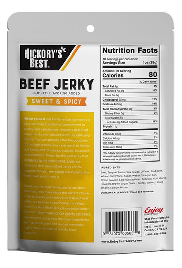 Hickory'S Best Sweet & Spicy Beef Jerky 10 Oz (Pack Of 1) | Soft And Tender | Usa Made | High Protein | Low Fat | Zero Trans Fat