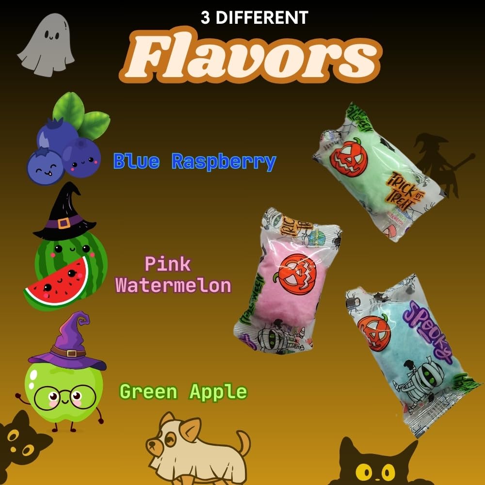 Lupy Lups! Cotton Candy Party Pack Halloween Edition - 0.5 oz 24 Pack Each, Individually Wrapped - Perfect for Stockings, Treats