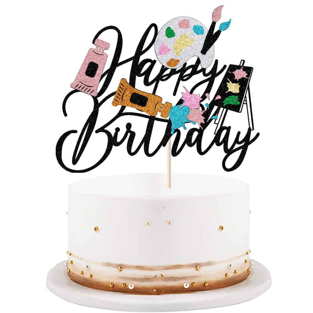 LVEUD Happy Birthday Cake Topper - Painting & Drawing Board Theme