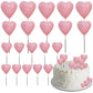 Beishida 20 Pcs Pink Heart Cake Toppers 3D Heart Cake Toppers Foam Toppers Cake Decoration Happy Birthday Cake Diy Cake Insert F