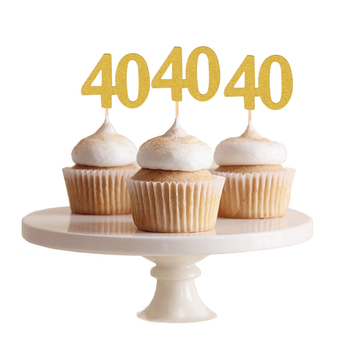 Donoter 40th Cupcake Toppers, Gold Glitter, 50 Count, Paper, Cake Picks for Birthday Anniversary Party Decoration