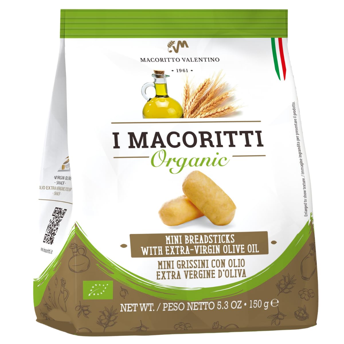 I Macoritti Organic Breadsticks with Extra Virgin Olive Oil, Non-GMO, 5.3 oz, Pack of 1