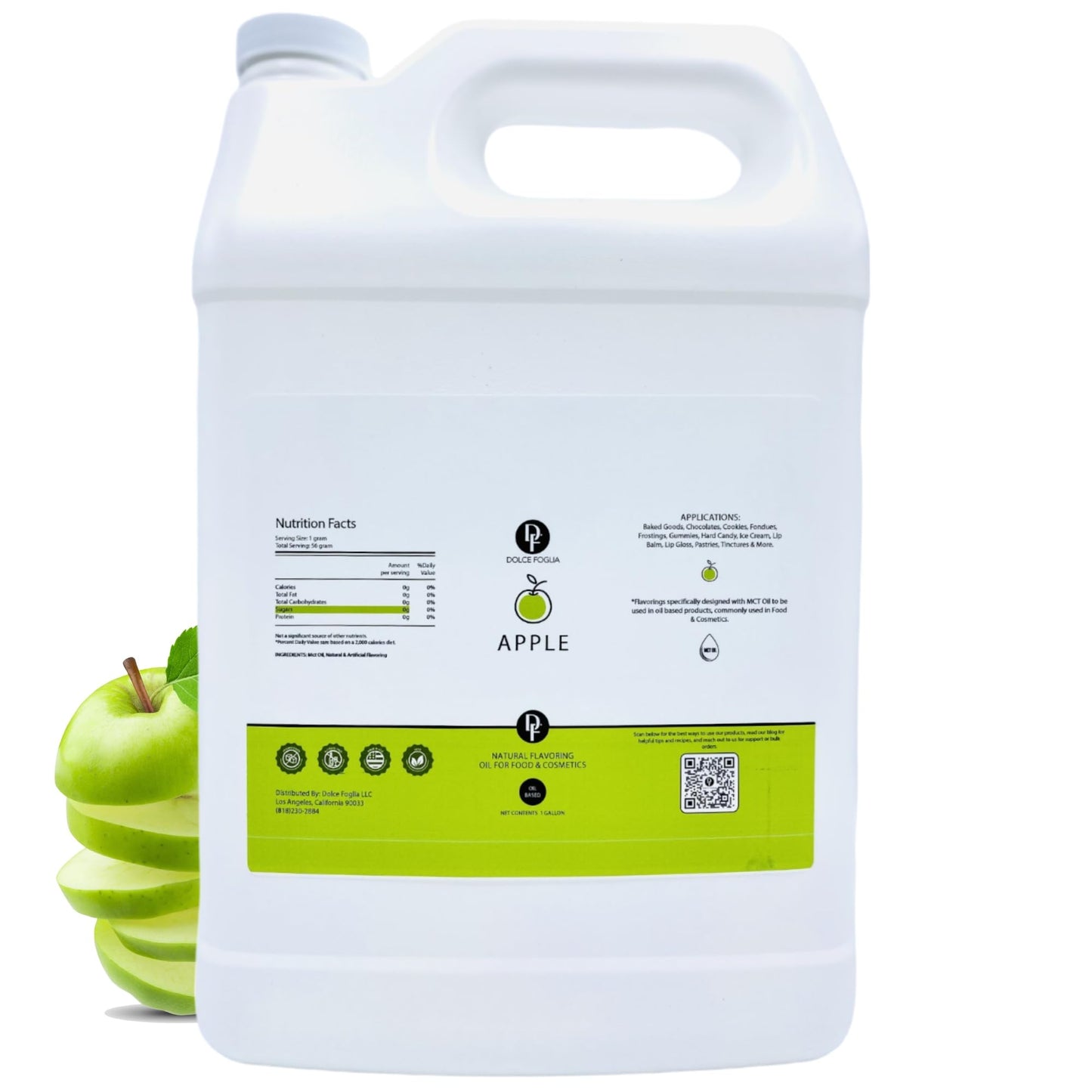 Dolce Flav Apple Extract (Oil-Soluble) 1 Gallon - Kosher  Sugar-Free  Concentrated Crisp Apple Flavoring For Baking  Chocolates & Desserts  Includes Measured Dropper