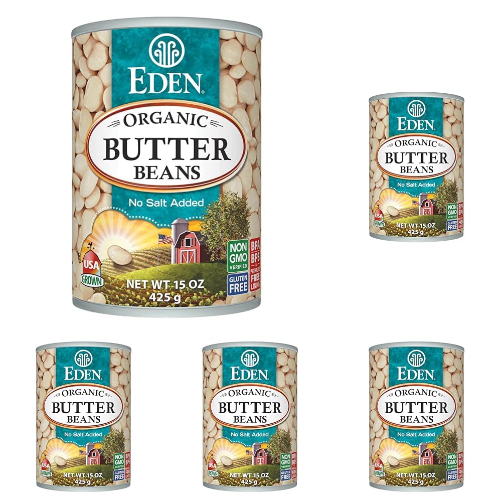 Eden Organic Organic Butter Beans, 15 oz Can, No Salt, Non-GMO, Gluten Free, Vegan, Kosher, U.S. Grown, Heat and Serve, No Prese