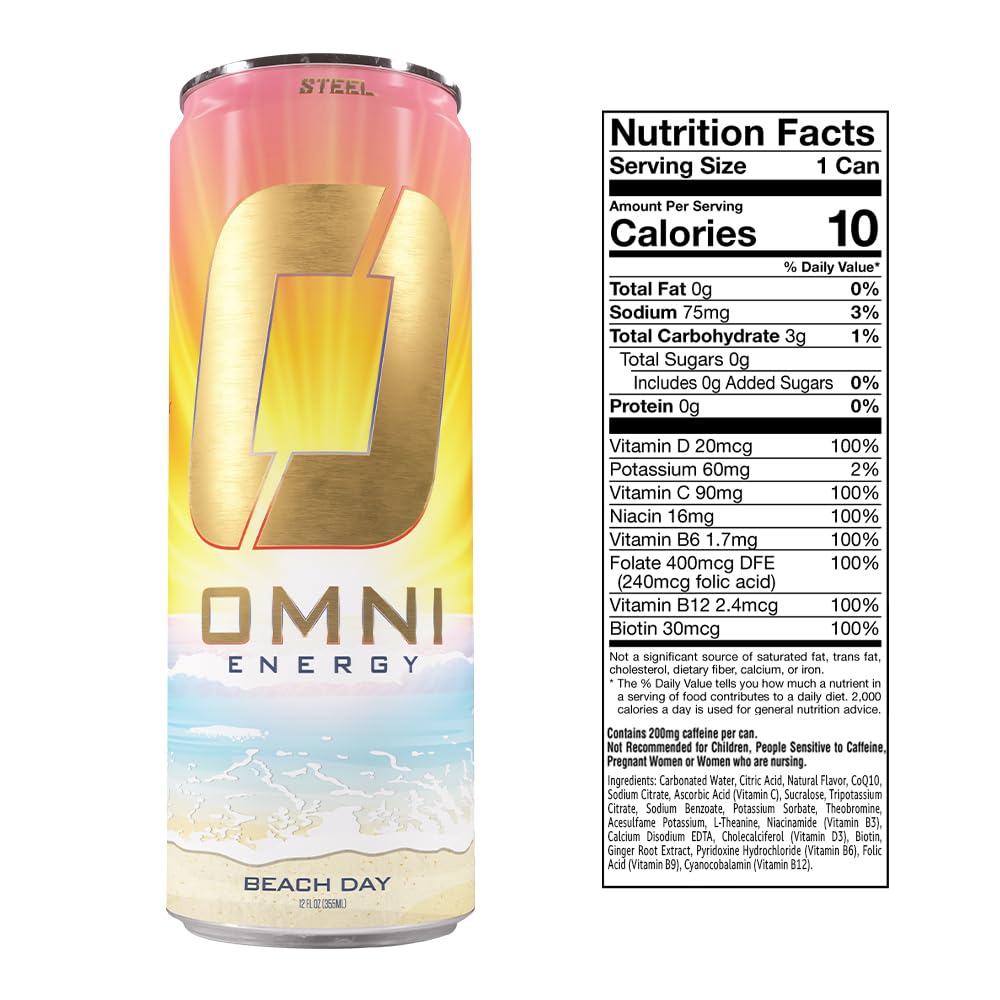 Steel dietary products OMNI Energy Drink Variety Pack - 200mg Caffeine, B Vitamins, Sugar-Free, Low Calorie, 12 Oz (Pack of 12)