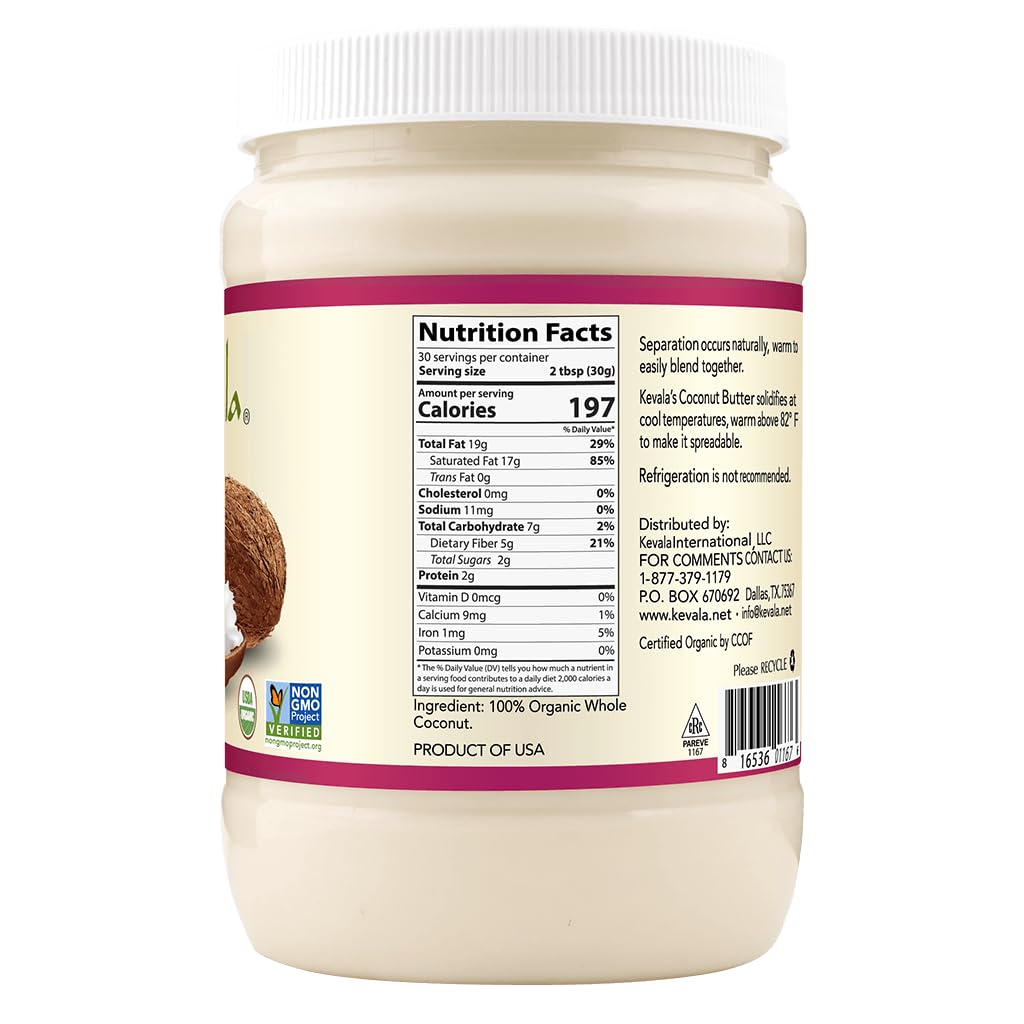Kevala Organic Coconut Butter - Vegan, Gluten Free, Non-GMO, Kosher, 2 lb Jar
