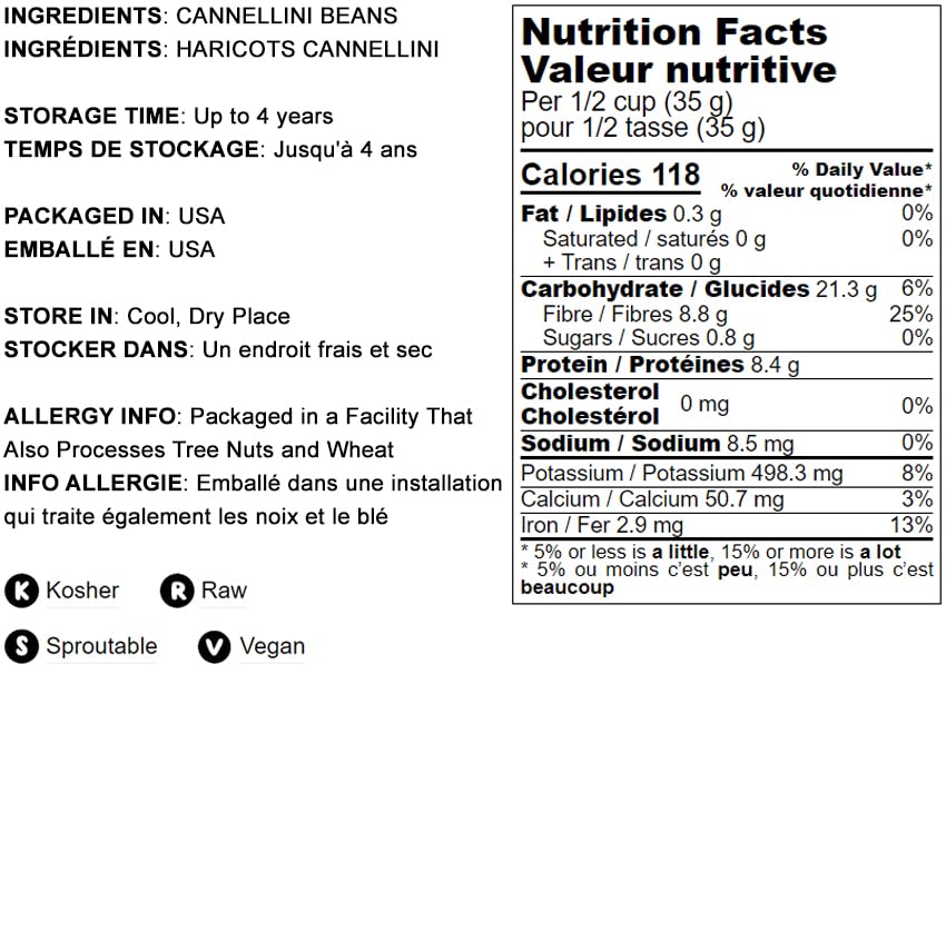 Food To Live - Cannellini Beans, 2 Pounds - Dried White Kidney Beans, Sproutable, Vegan, Kosher, Sirtfood, Bulk. Rich In Fiber,